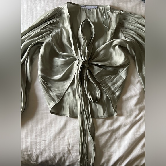 Balloon Sleeve Satin Tie Top - Picture 1 of 3